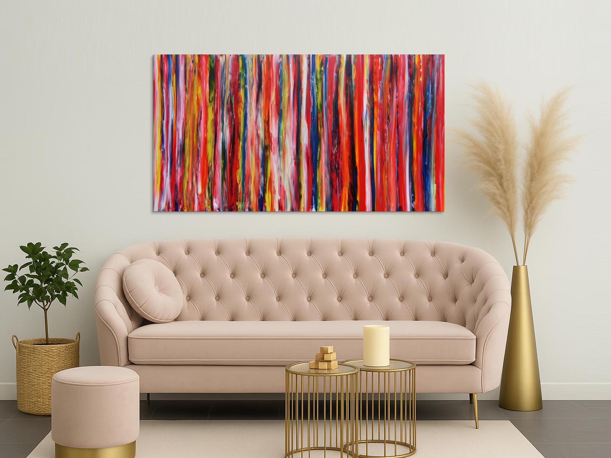 Abstraktes Gemälde modern mit bunten Streifen viele Farben