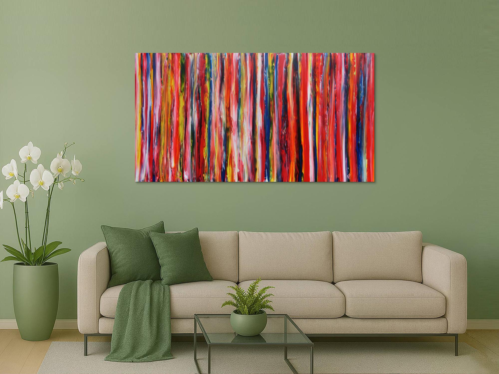 Abstraktes Gemälde modern mit bunten Streifen viele Farben