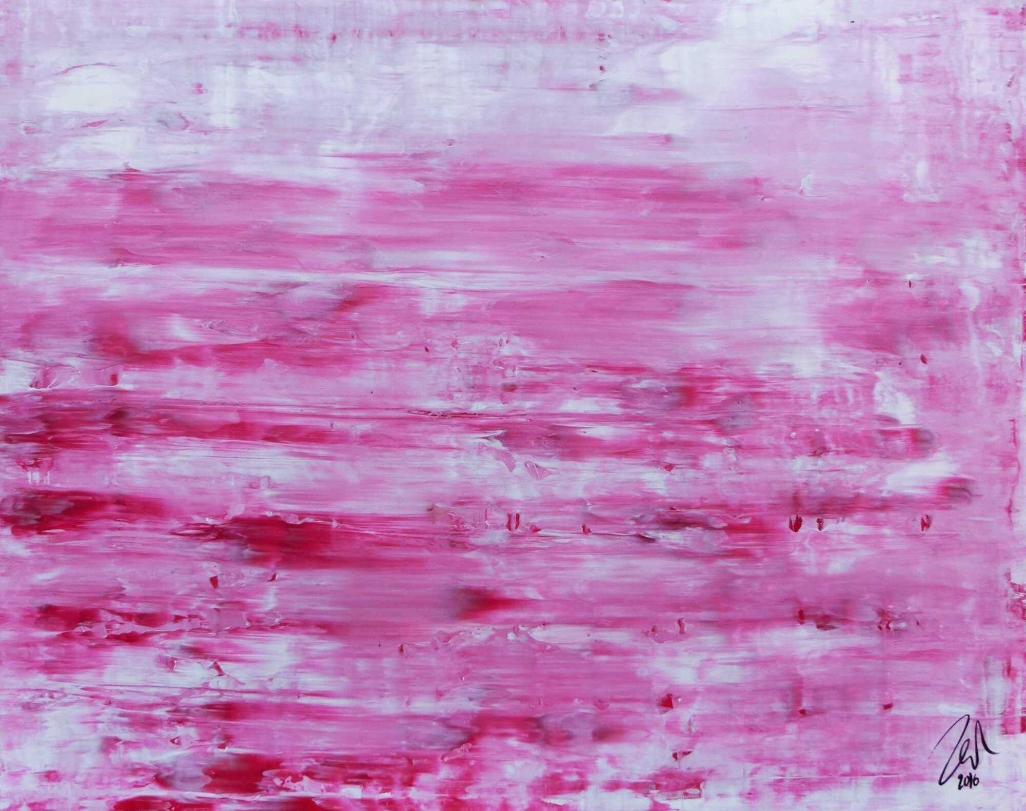 Abstraktes Acrylbild in rosa und weiß mit hellen Farben