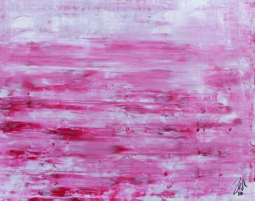 Abstraktes Acrylbild in rosa und weiß mit hellen Farben