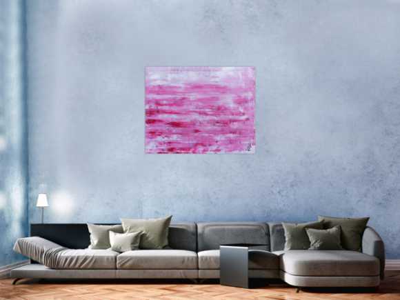 Abstraktes Acrylbild in rosa und weiß mit hellen Farben