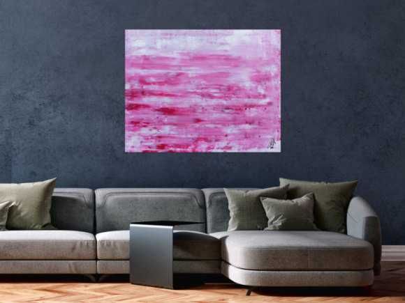 Abstraktes Acrylbild in rosa und weiß mit hellen Farben