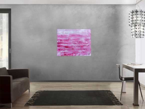 Abstraktes Acrylbild in rosa und weiß mit hellen Farben