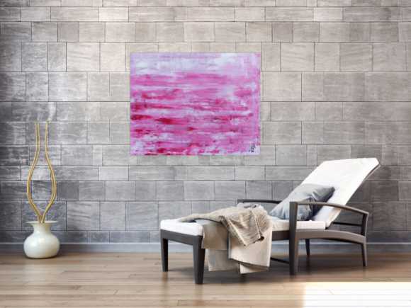 Abstraktes Acrylbild in rosa und weiß mit hellen Farben