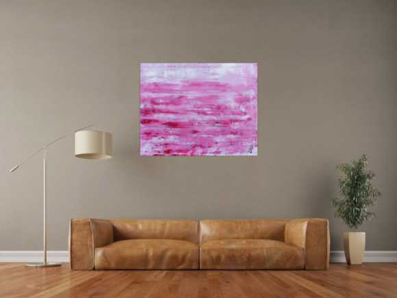 Abstraktes Acrylbild in rosa und weiß mit hellen Farben