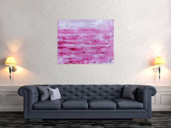 Abstraktes Acrylbild in rosa und weiß mit hellen Farben