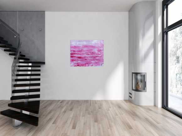 Abstraktes Acrylbild in rosa und weiß mit hellen Farben