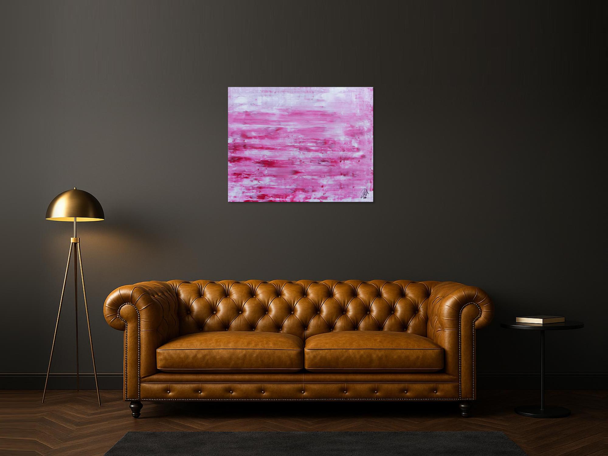 Abstraktes Acrylbild in rosa und weiß mit hellen Farben