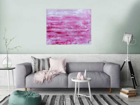 Abstraktes Acrylbild in rosa und weiß mit hellen Farben