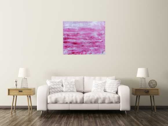 Abstraktes Acrylbild in rosa und weiß mit hellen Farben