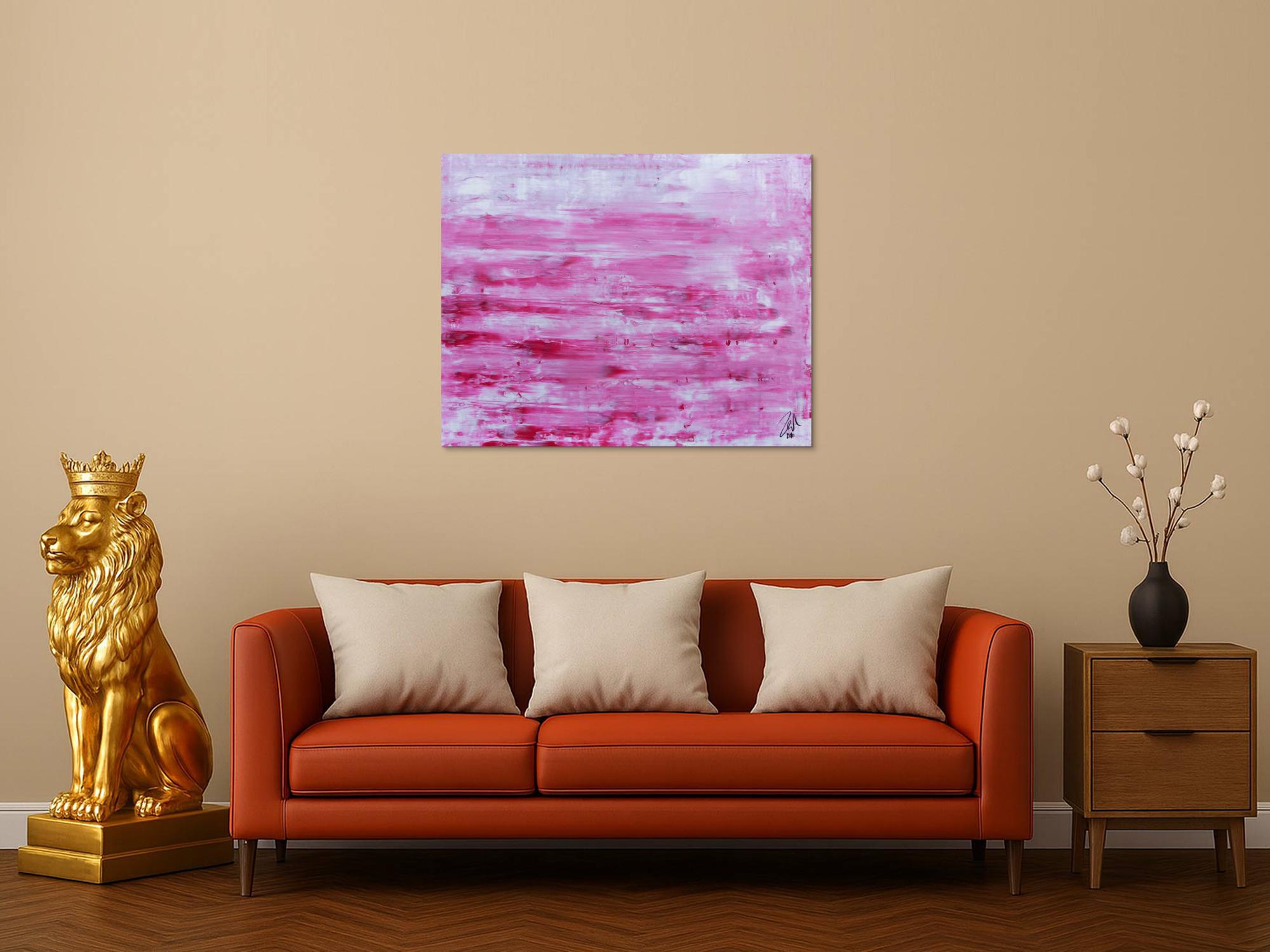 Abstraktes Acrylbild in rosa und weiß mit hellen Farben