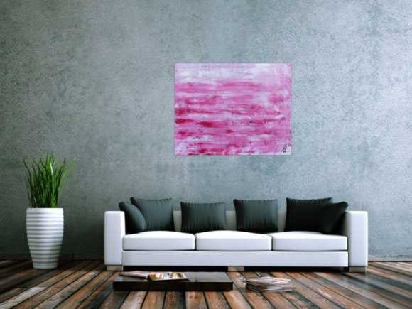 Abstraktes Acrylbild in rosa und weiß mit hellen Farben