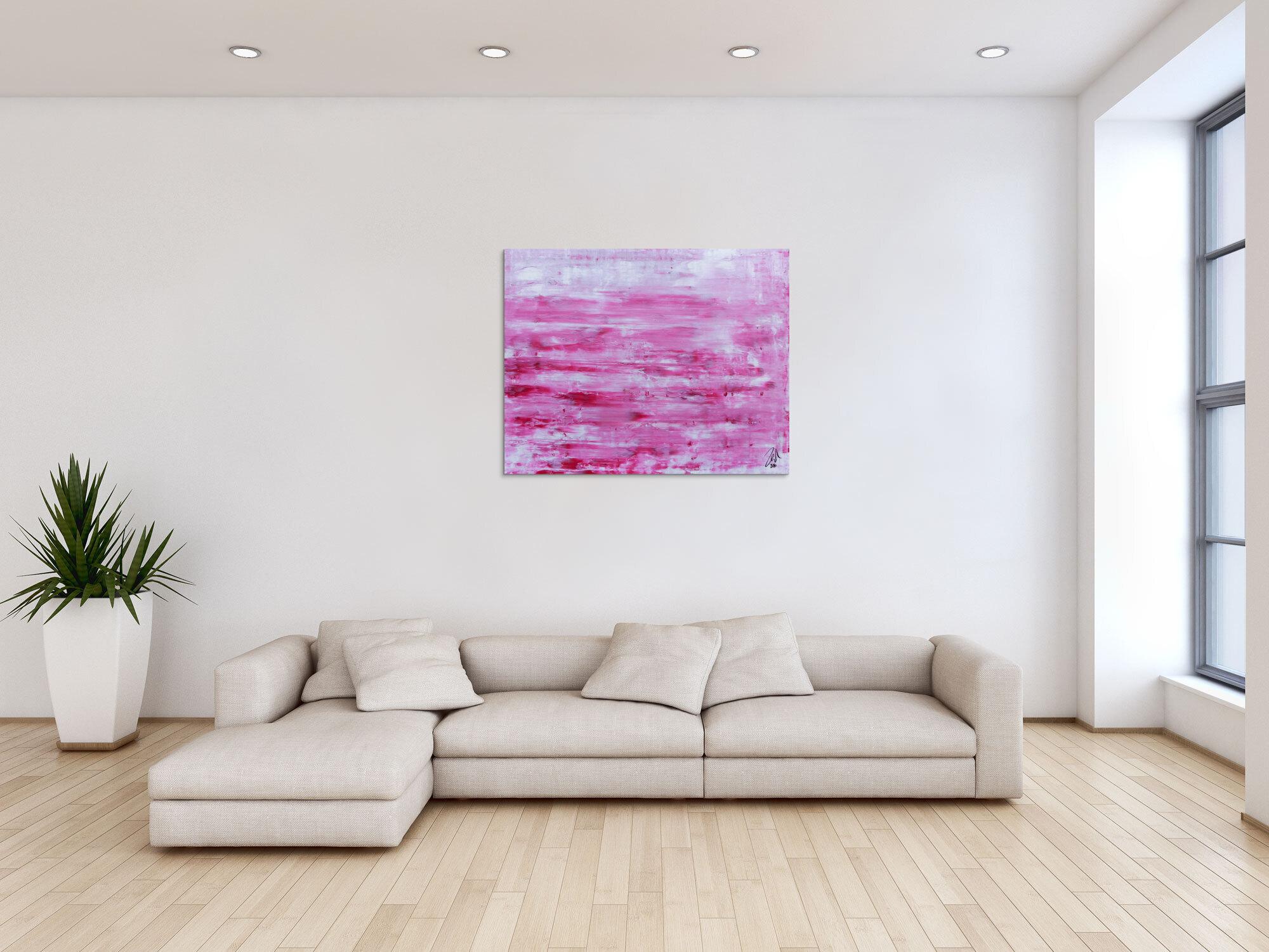 Abstraktes Acrylbild in rosa und weiß mit hellen Farben