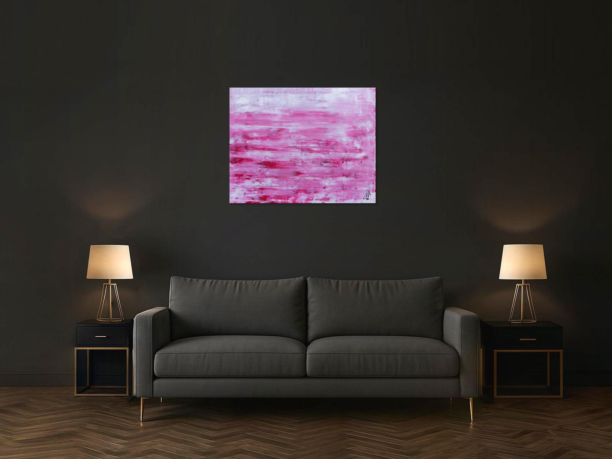 Abstraktes Acrylbild in rosa und weiß mit hellen Farben