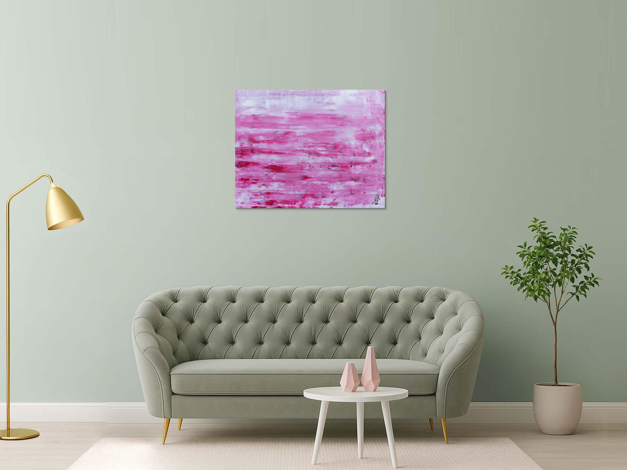 Abstraktes Acrylbild in rosa und weiß mit hellen Farben