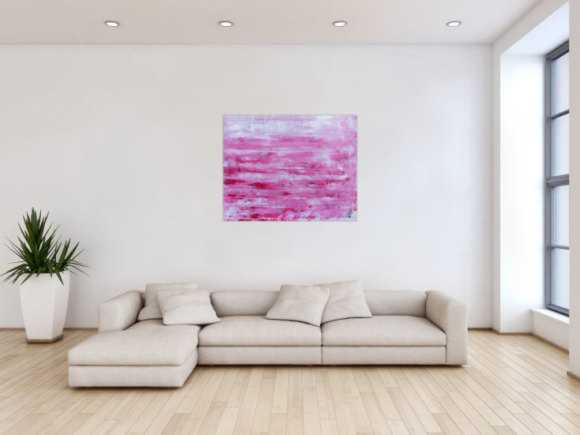 Abstraktes Acrylbild in rosa und weiß mit hellen Farben