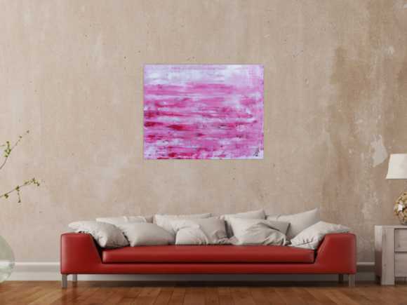 Abstraktes Acrylbild in rosa und weiß mit hellen Farben