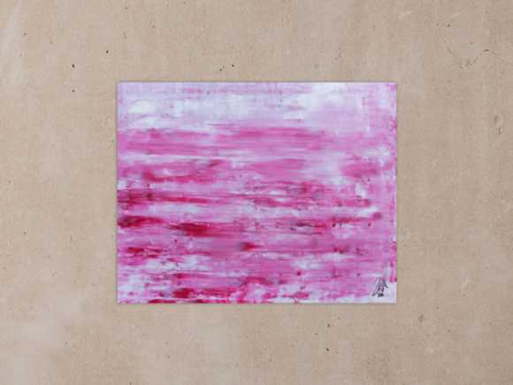 Abstraktes Acrylbild in rosa und weiß mit hellen Farben