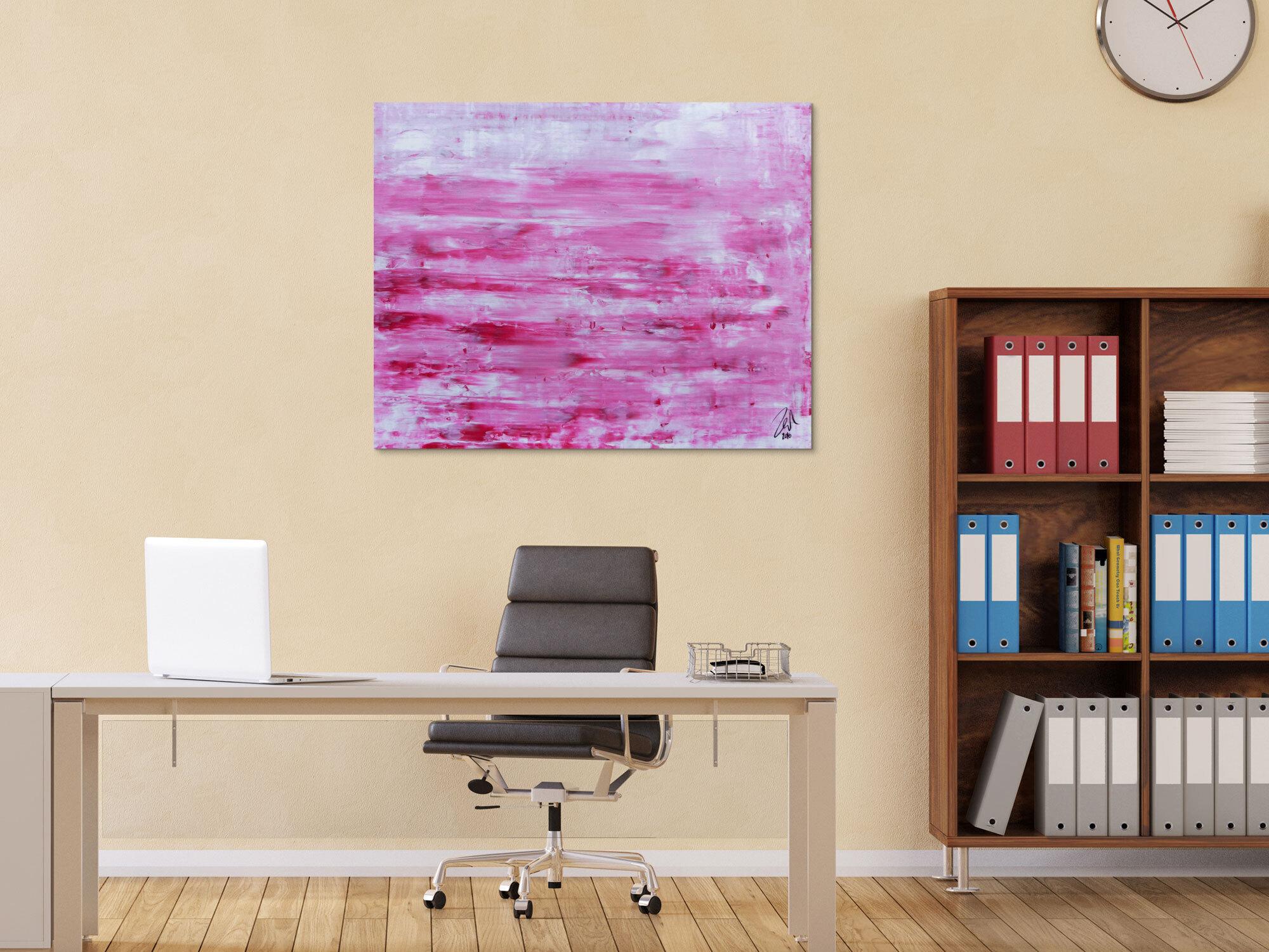 Abstraktes Acrylbild in rosa und weiß mit hellen Farben