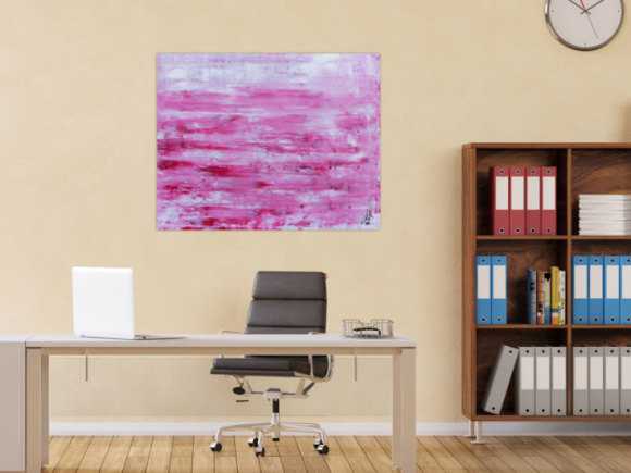 Abstraktes Acrylbild in rosa und weiß mit hellen Farben