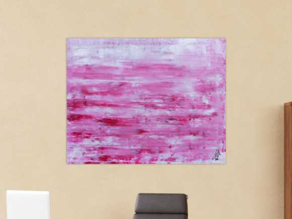 Abstraktes Acrylbild in rosa und weiß mit hellen Farben