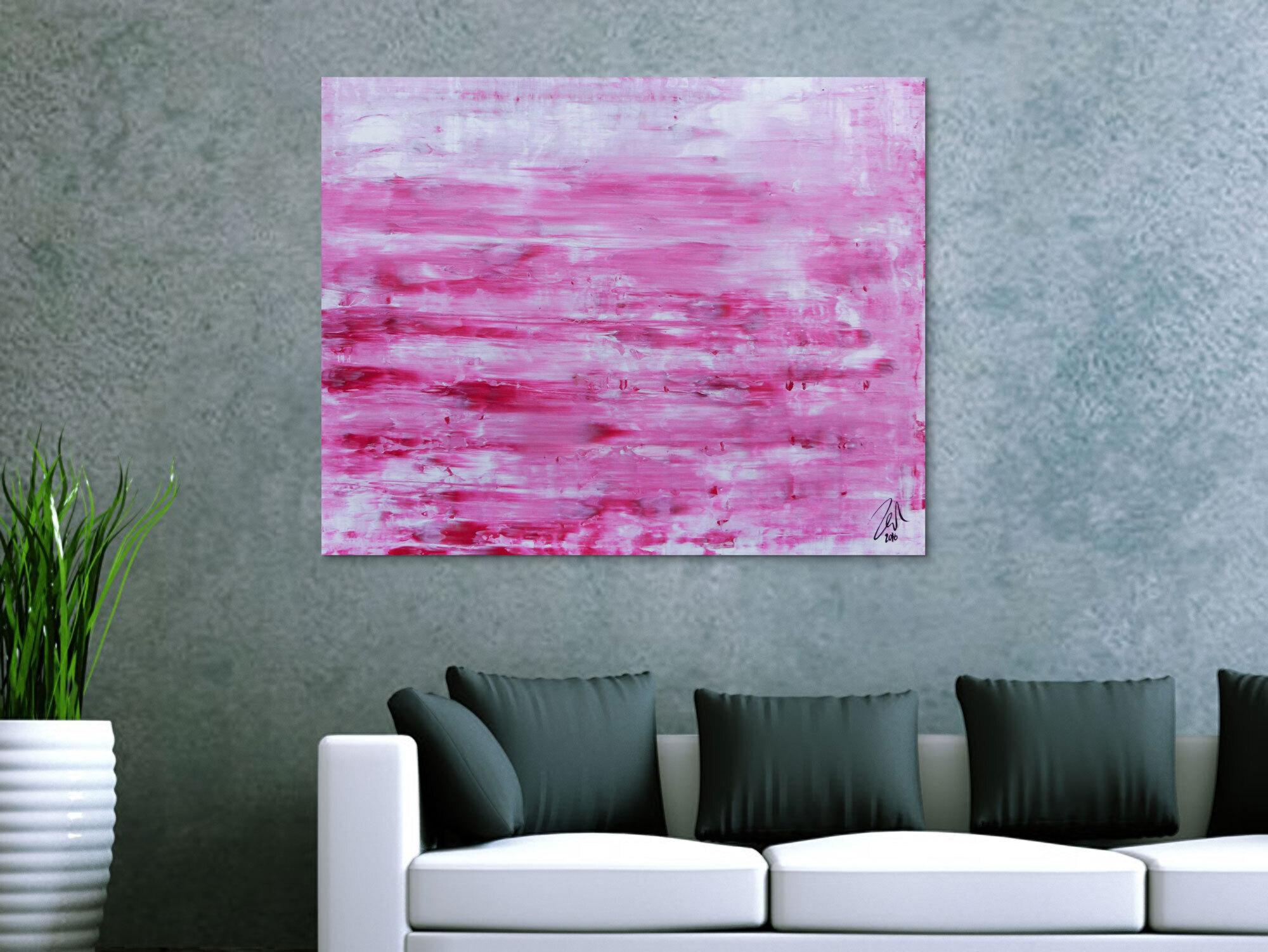 Abstraktes Acrylbild in rosa und weiß mit hellen Farben