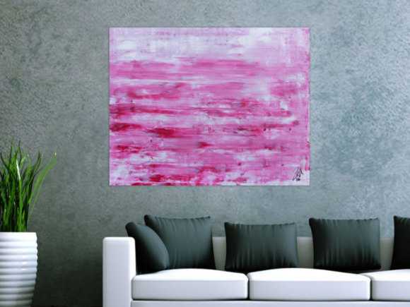 Abstraktes Acrylbild in rosa und weiß mit hellen Farben