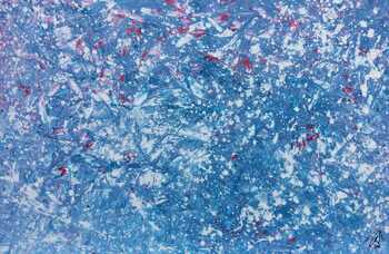 Modernes Gemälde abstrakt in hellblau und weiß mit etwas pink