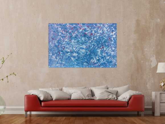 Modernes Gemälde abstrakt in hellblau und weiß mit etwas pink