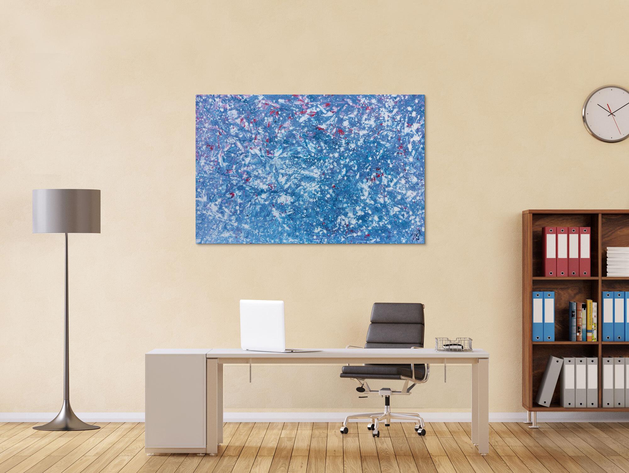 Modernes Gemälde abstrakt in hellblau und weiß mit etwas pink