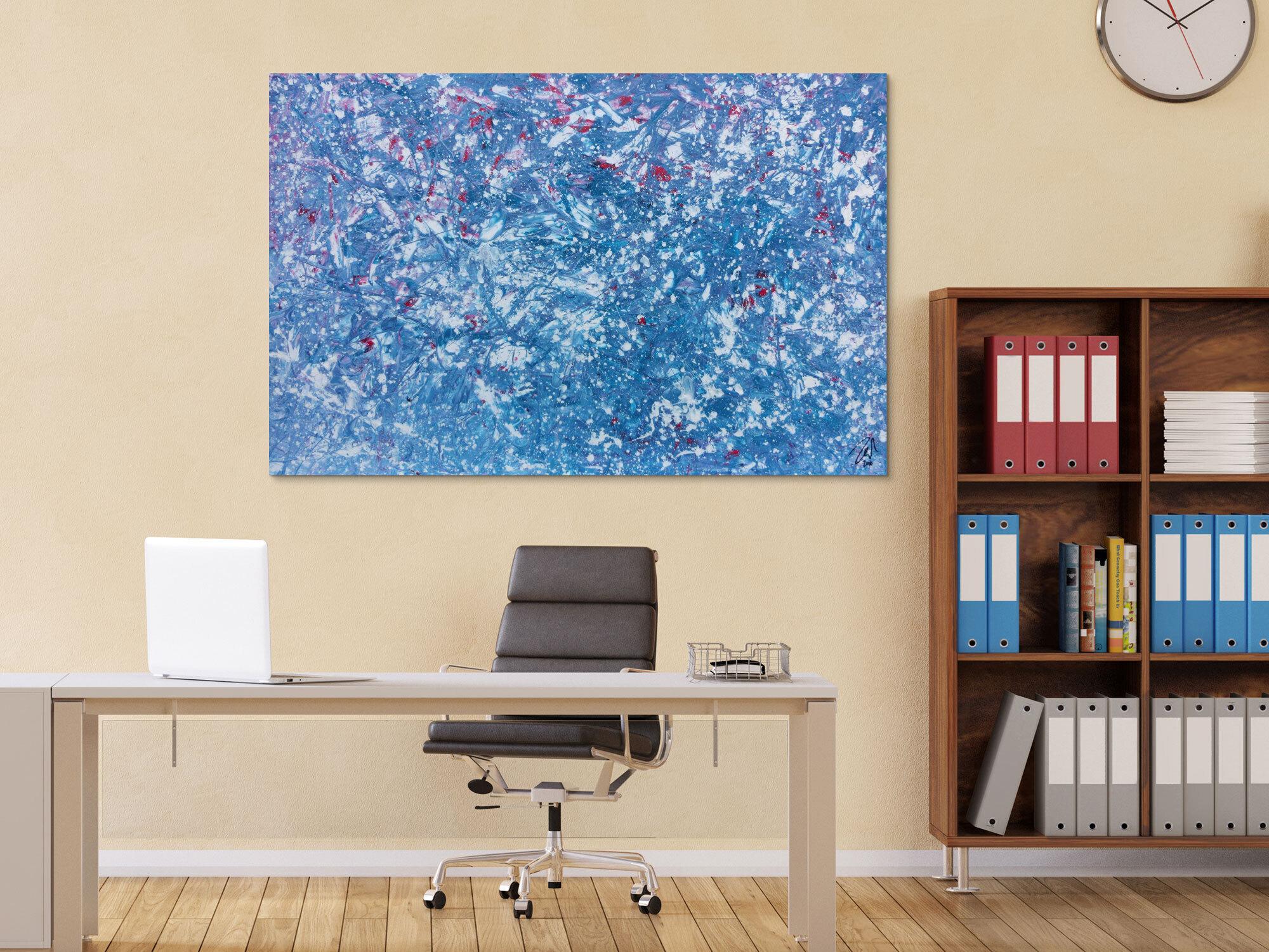 Modernes Gemälde abstrakt in hellblau und weiß mit etwas pink