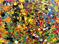 Detailaufnahme Sehr buntes abstraktes Gemälde viele Farben modern und farbenfroh