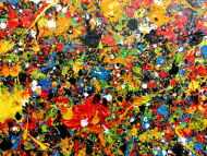 Detailaufnahme Sehr buntes abstraktes Gemälde viele Farben modern und farbenfroh