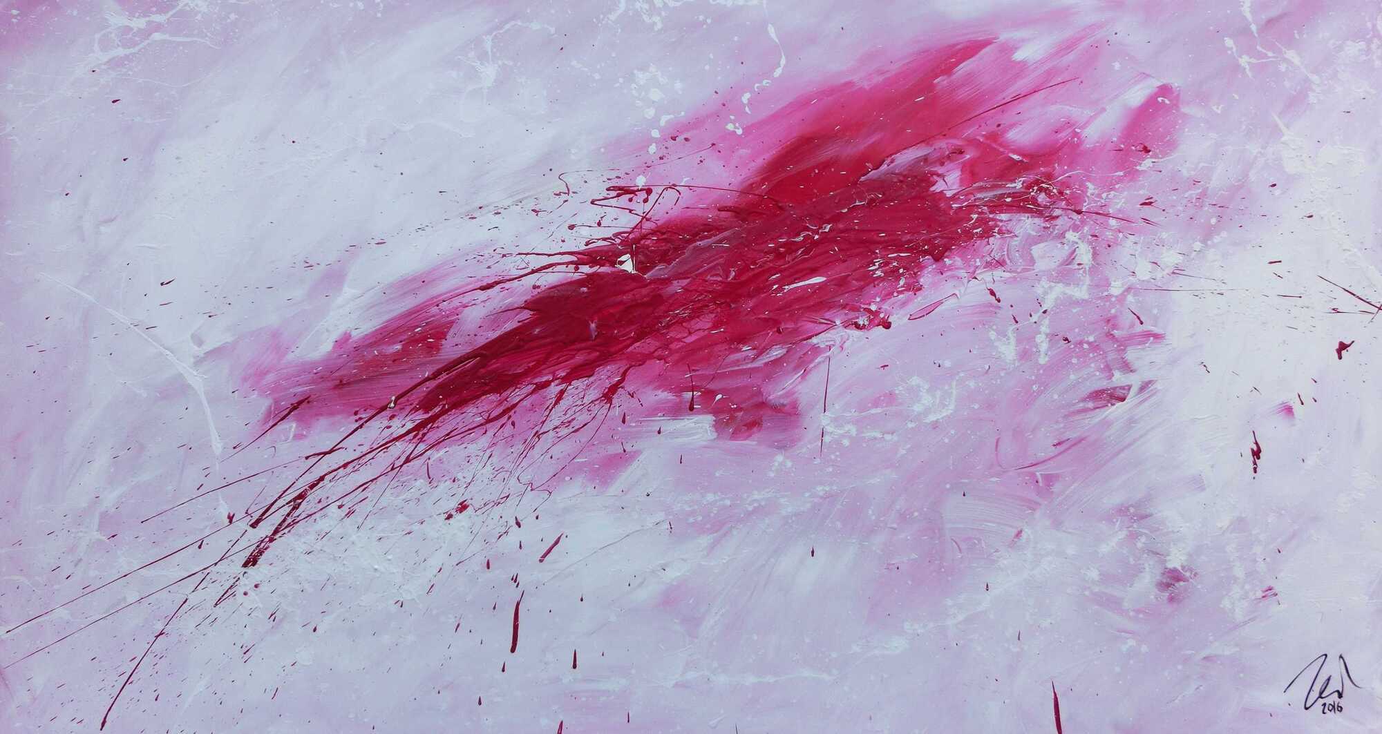 Schlichtes abstraktes Gemälde sehr modern in weiß und pink