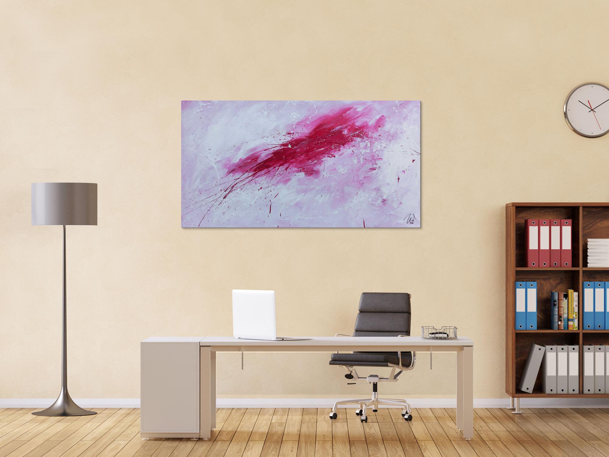 Schlichtes abstraktes Gemälde sehr modern in weiß und pink