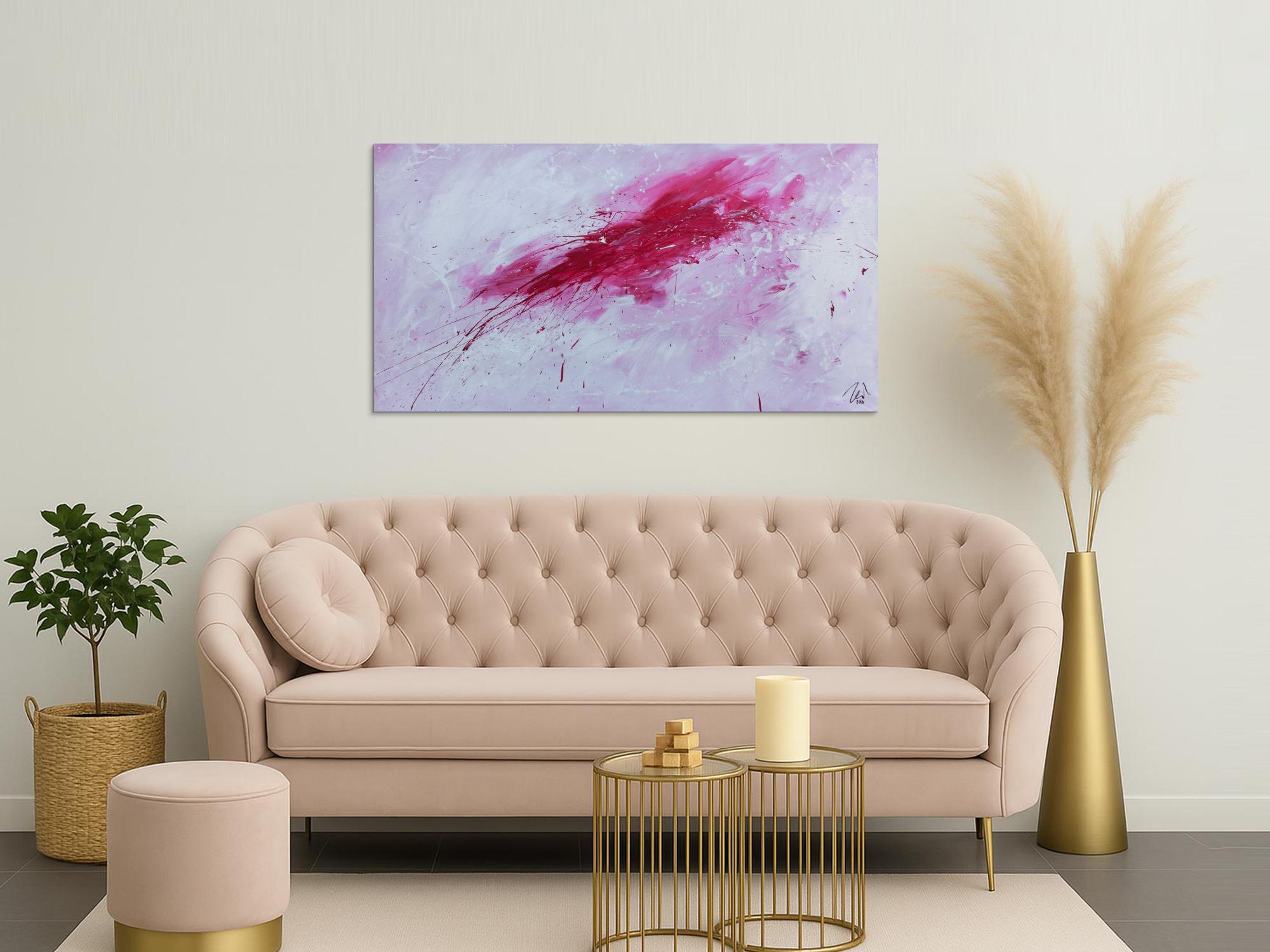 Schlichtes abstraktes Gemälde sehr modern in weiß und pink