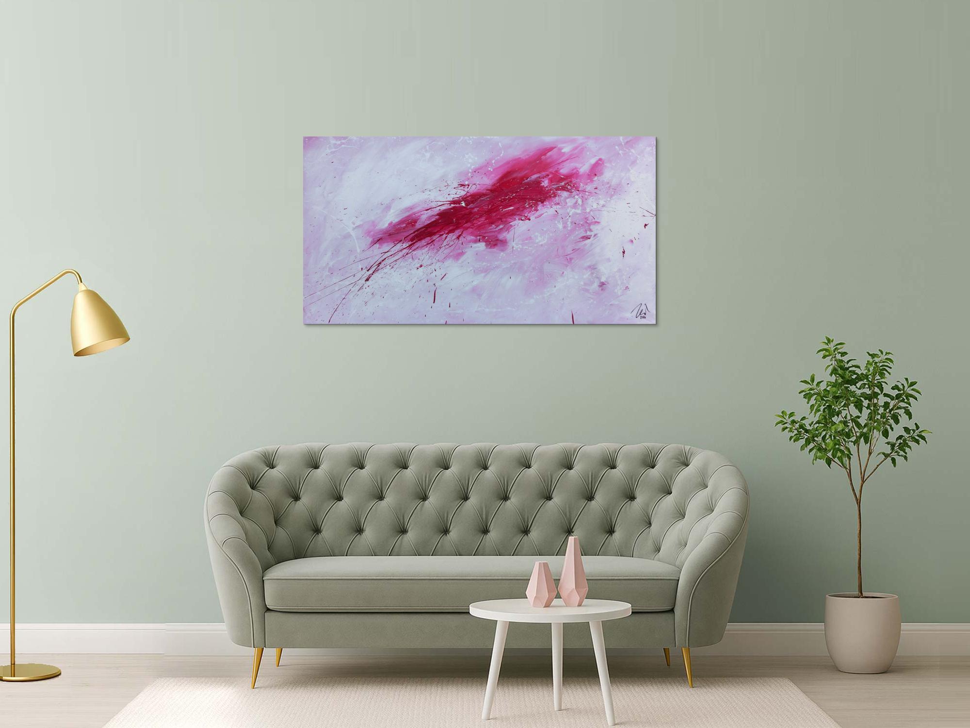 Schlichtes abstraktes Gemälde sehr modern in weiß und pink