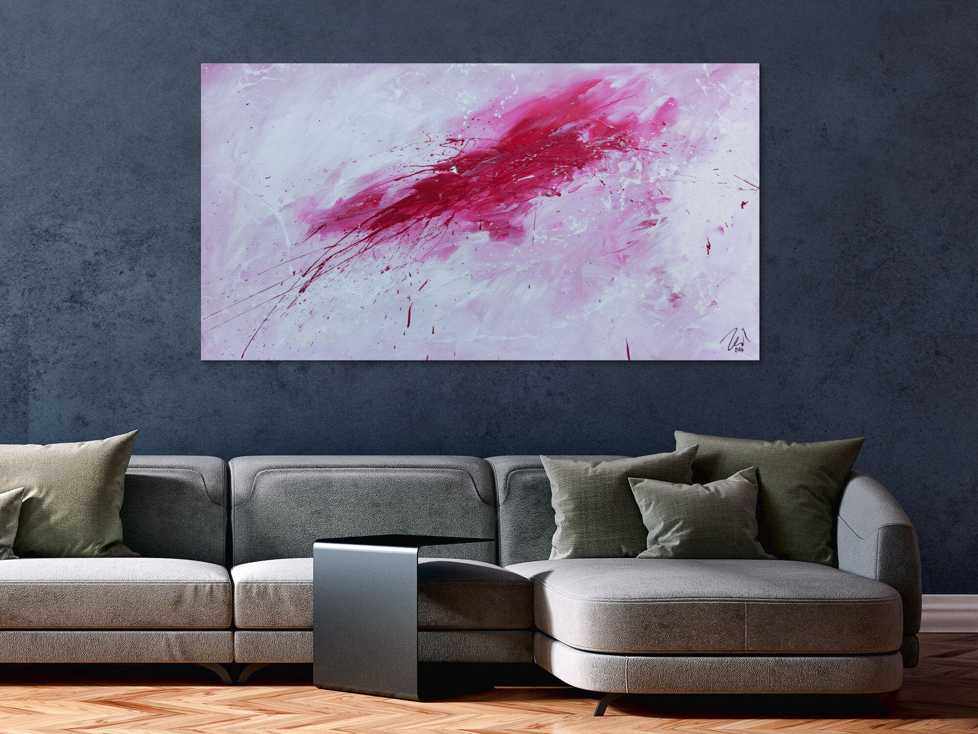 Schlichtes abstraktes Gemälde sehr modern in weiß und pink