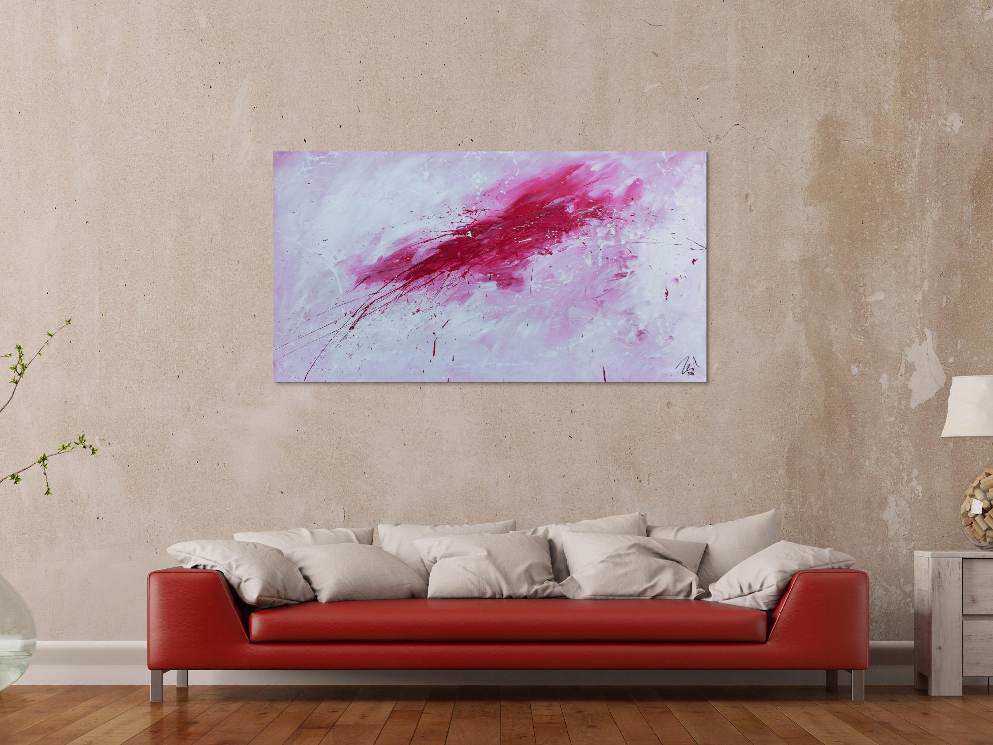 Schlichtes abstraktes Gemälde sehr modern in weiß und pink