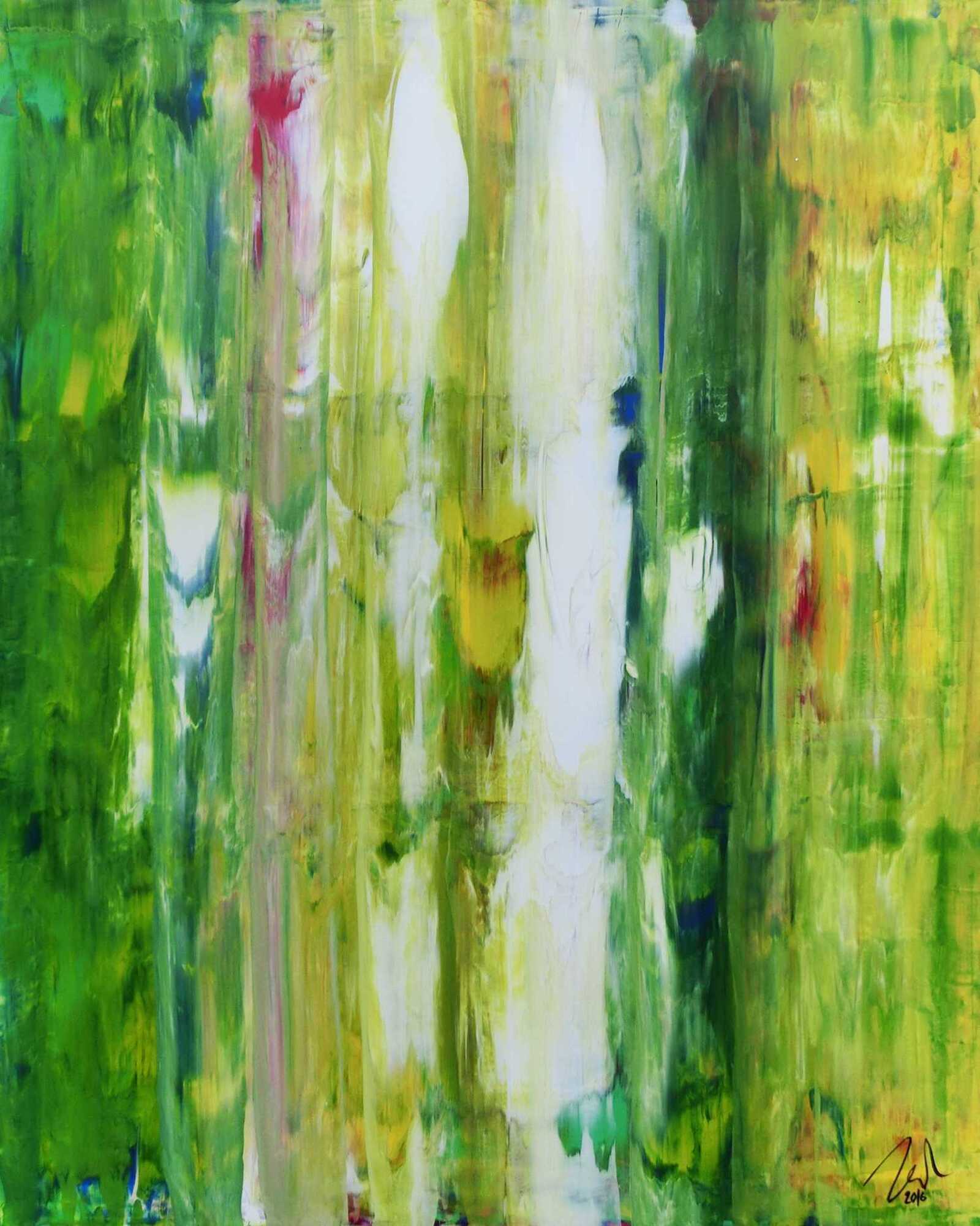 Abstraktes modernes Acryl Gemälde in grün und weiß