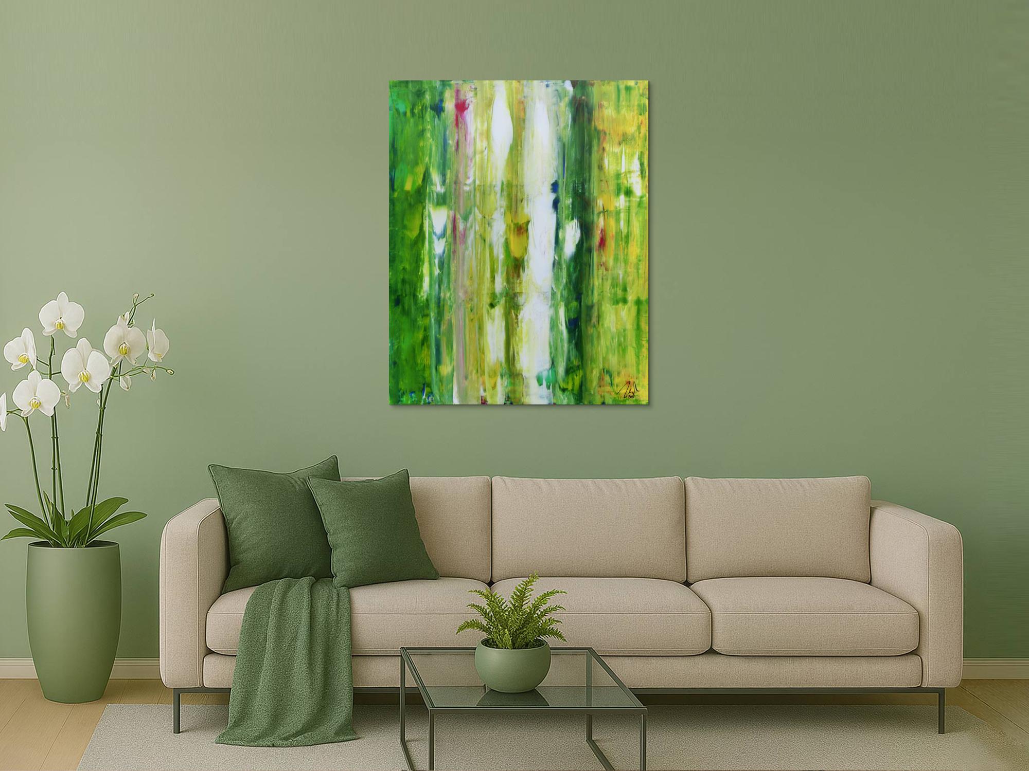 Abstraktes modernes Acryl Gemälde in grün und weiß