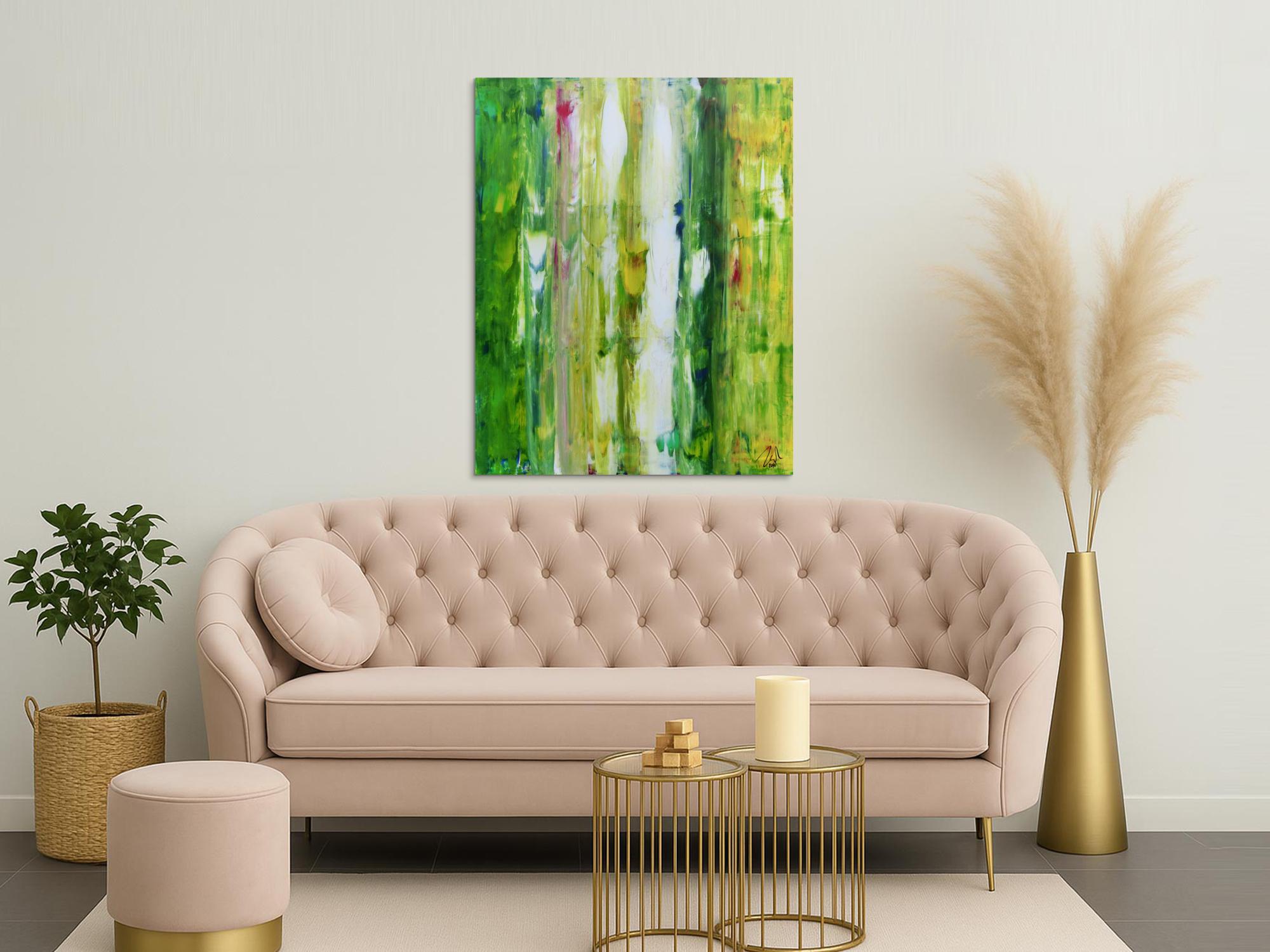 Abstraktes modernes Acryl Gemälde in grün und weiß