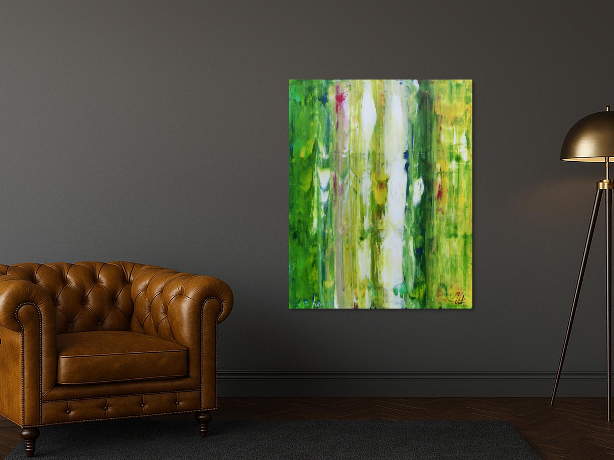 Abstraktes modernes Acryl Gemälde in grün und weiß