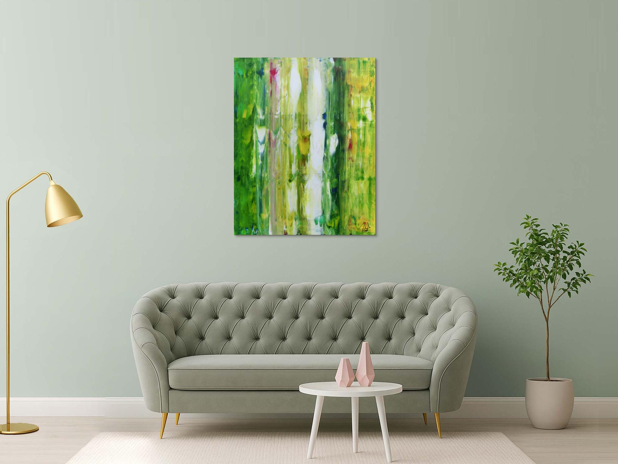 Abstraktes modernes Acryl Gemälde in grün und weiß