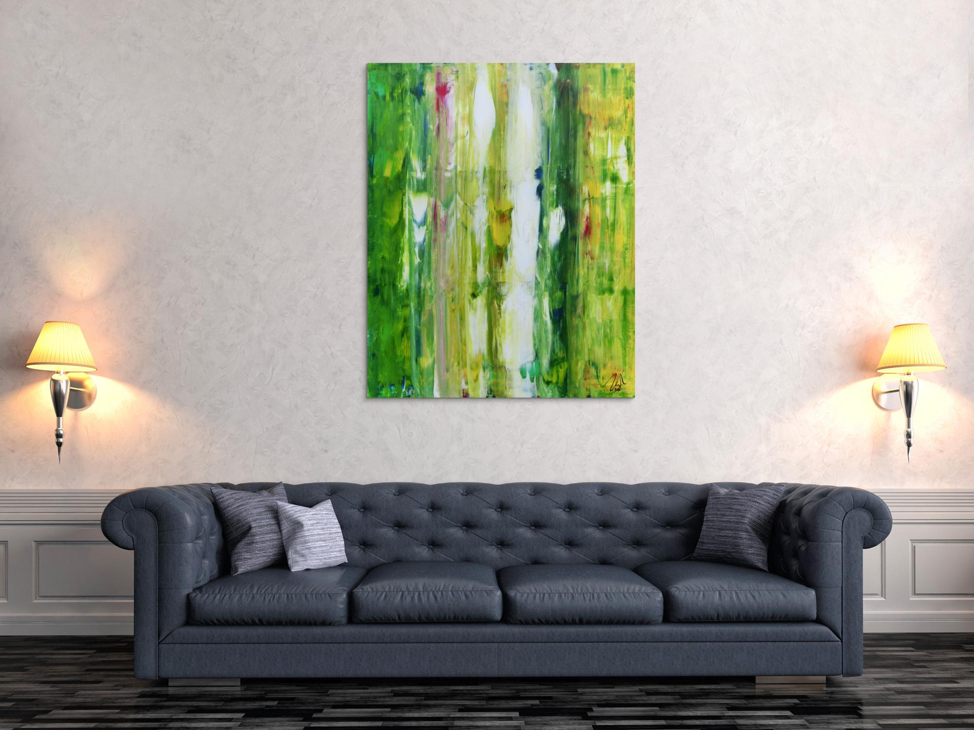 Abstraktes modernes Acryl Gemälde in grün und weiß