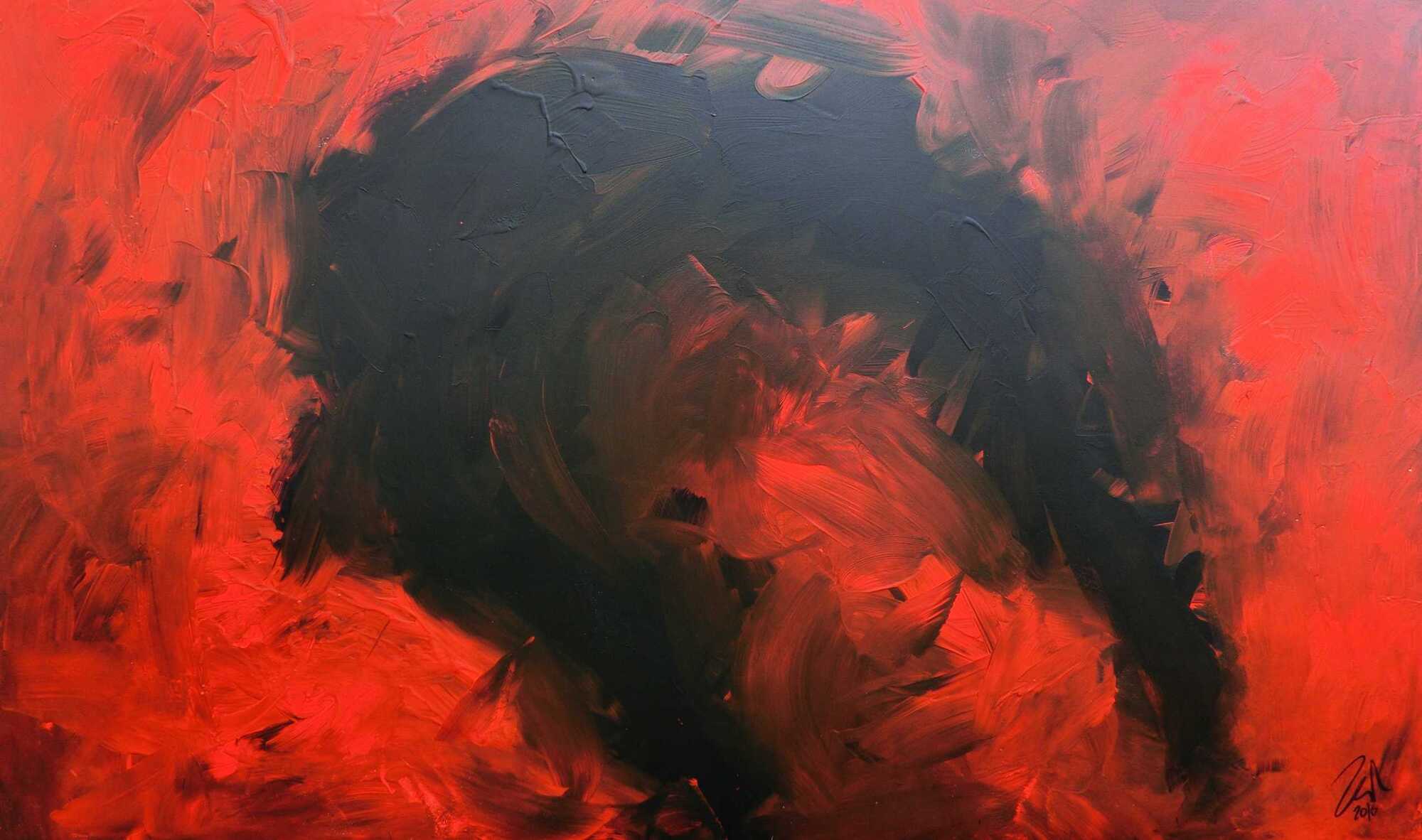 Sehr modernes abstraktes Gemälde minimalistisch rot schwarz