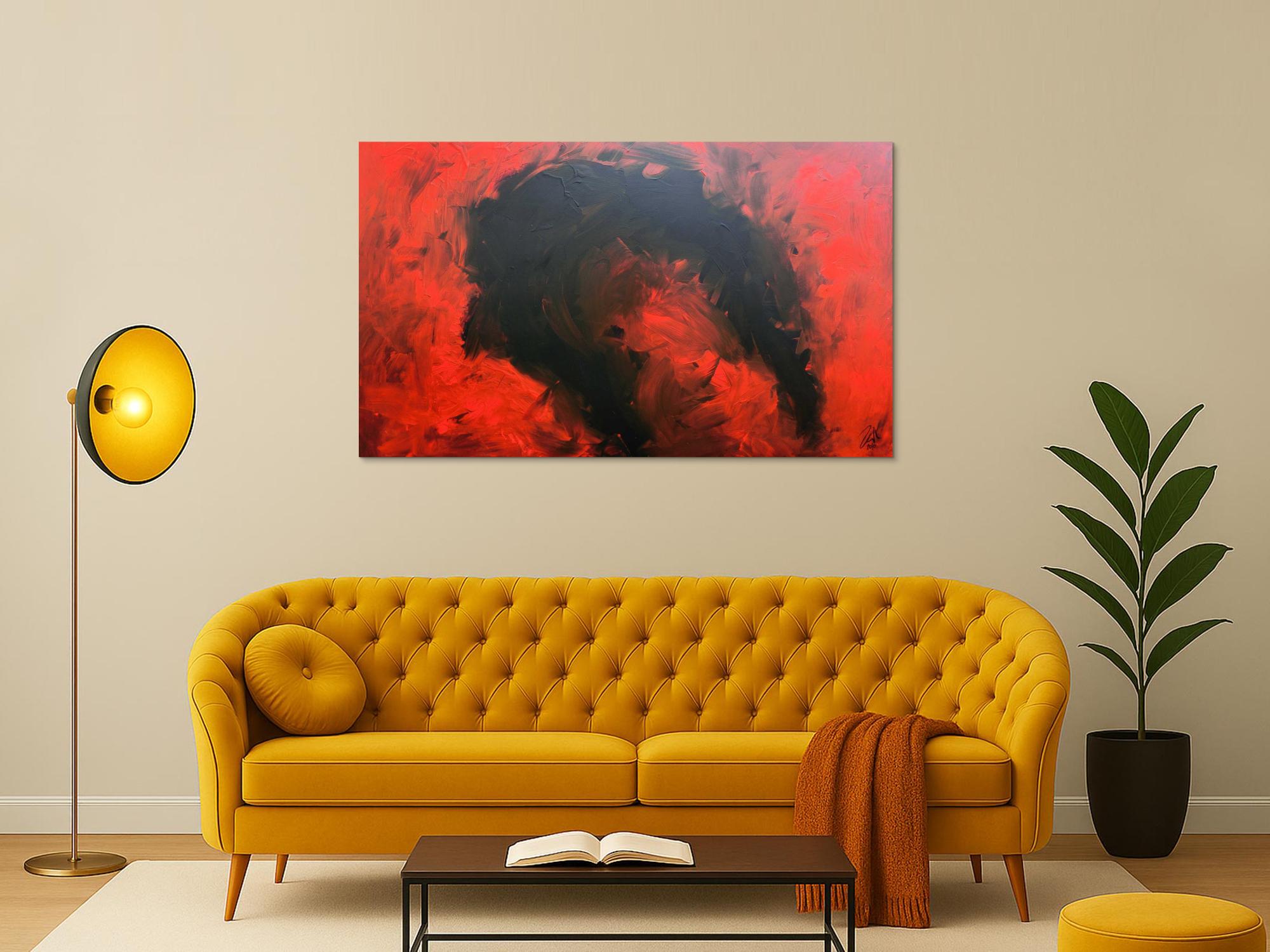 Sehr modernes abstraktes Gemälde minimalistisch rot schwarz