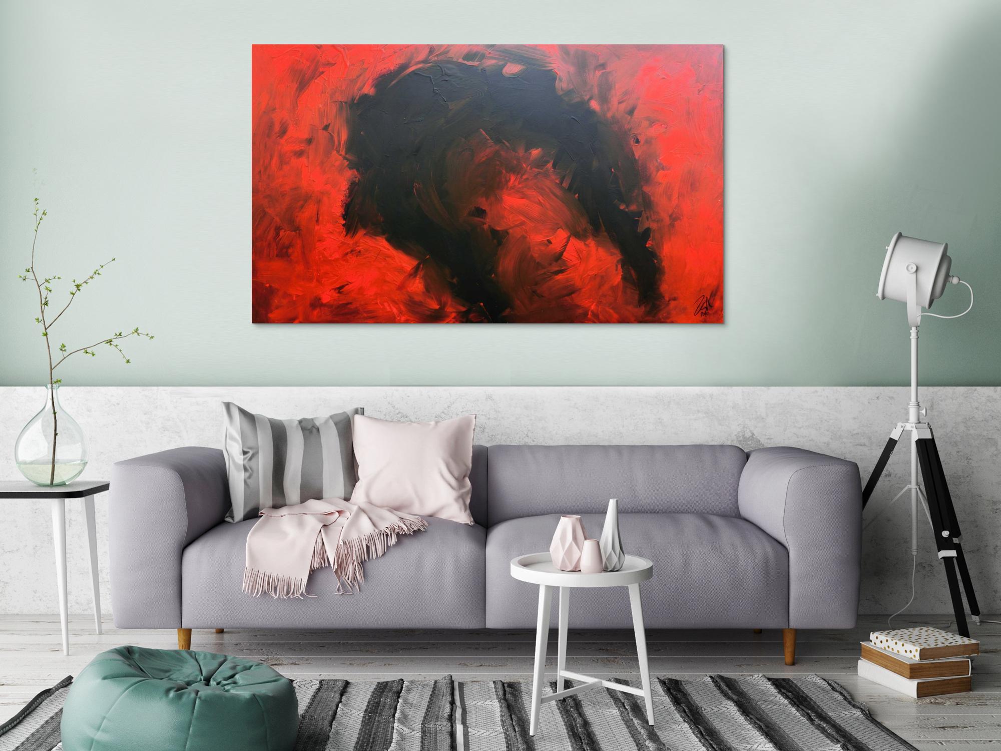 Sehr modernes abstraktes Gemälde minimalistisch rot schwarz