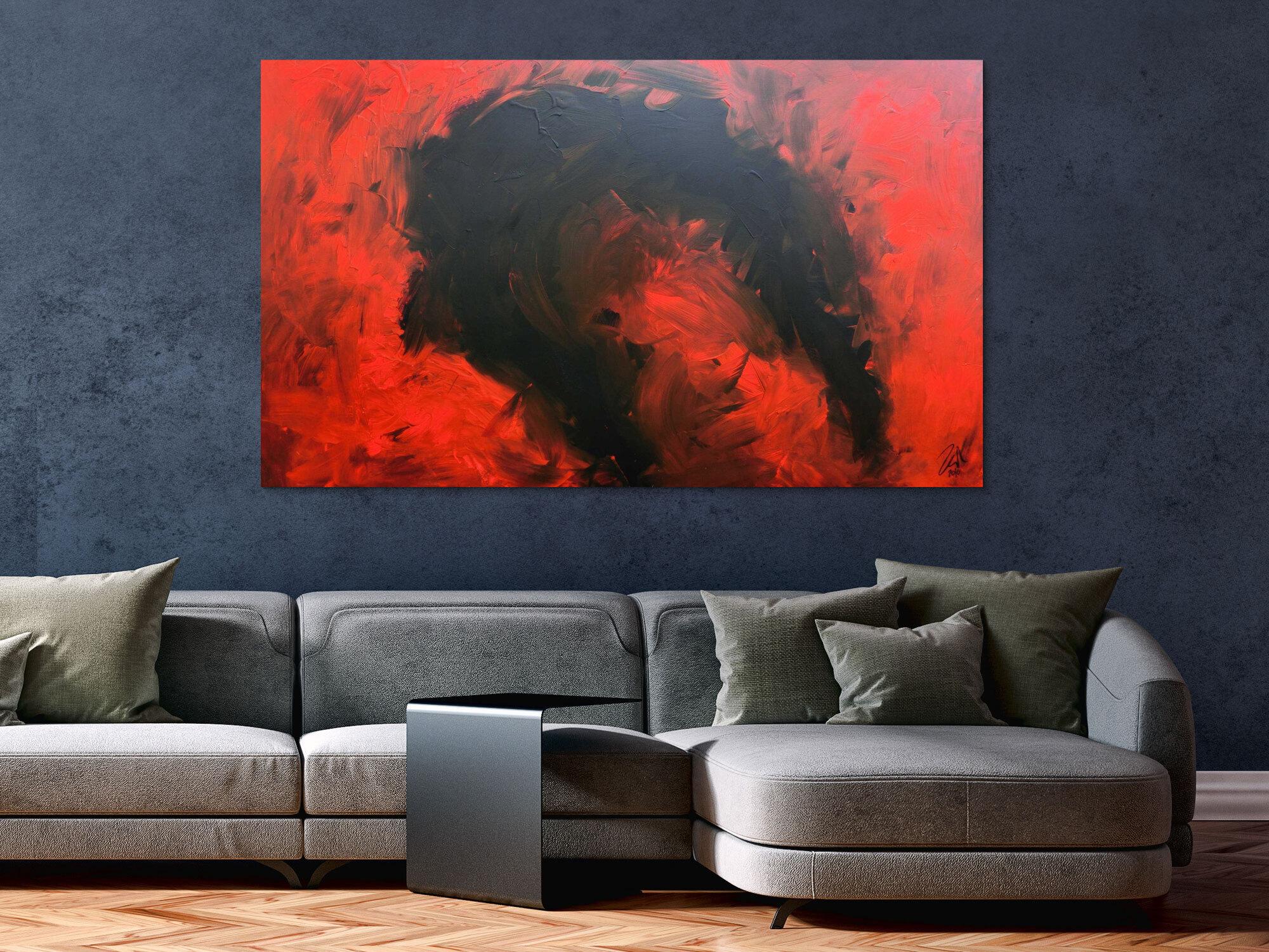 Sehr modernes abstraktes Gemälde minimalistisch rot schwarz