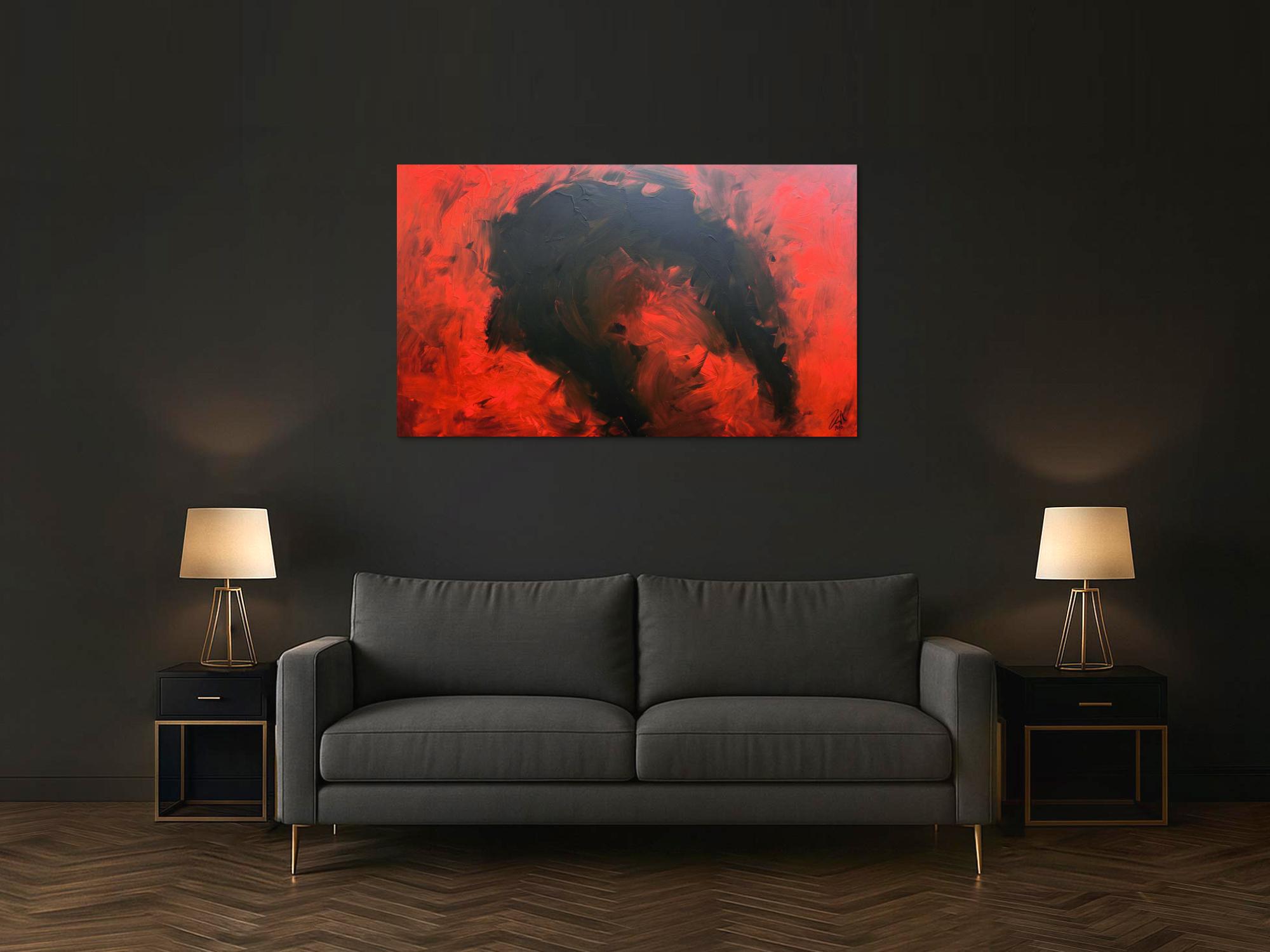 Sehr modernes abstraktes Gemälde minimalistisch rot schwarz